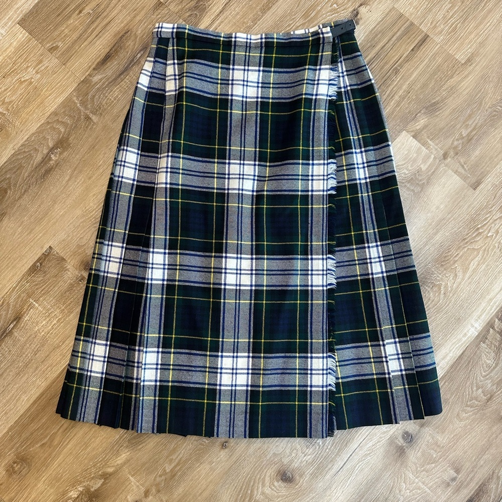Green and Navy Plaid A-Line Skirt